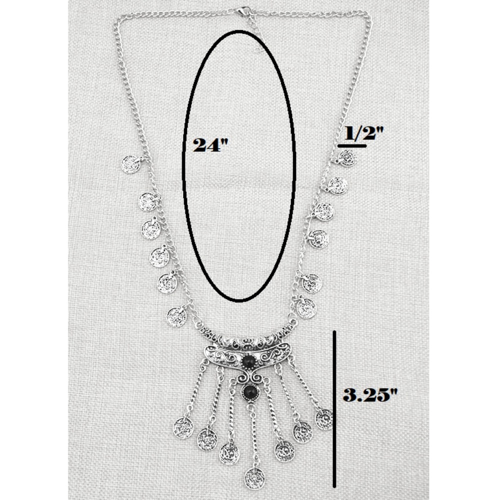 Boho Retro Necklace Faux Coin Tassel - Picture 5 of 5